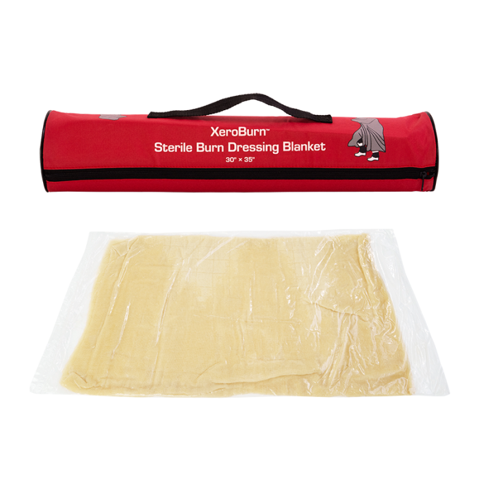 Burn Blanket, Sterile Gel-Soaked Wool, 30 x 35 in, pouch and blanket, angle