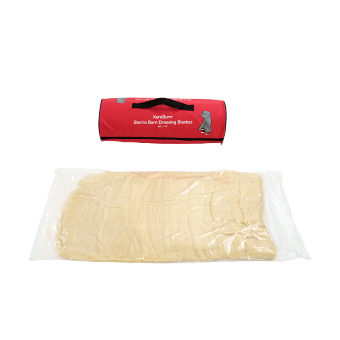 Burn Blanket, Sterile Gel-Soaked Wool, 60 x 70 in, pouch and blanket, angle