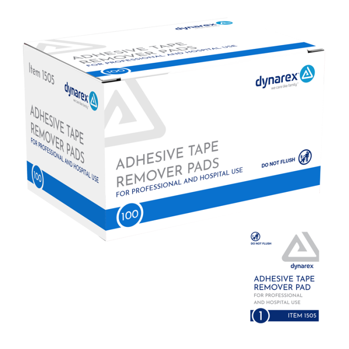 Adhesive Tape Remover Pads, 10 Boxes of 100, box and pad
