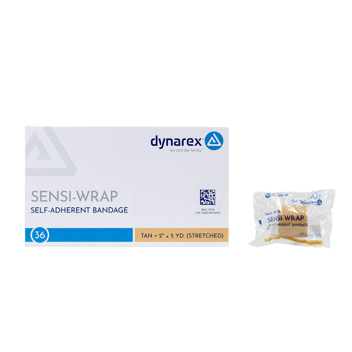 Self-Adherent Wrap, Tan, 2 in x 5 yd, Contains Latex, Case of 36, box and roll