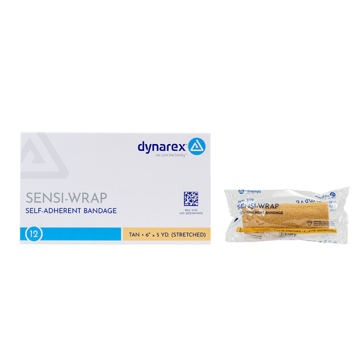 Self-Adherent Wrap, Tan, 6 in x 5 yd, Contains Latex, Case of 12, box and wrapper
