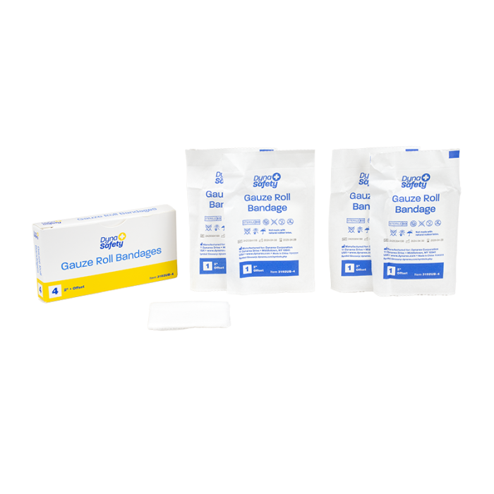 Gauze Roll Bandage with Pad, Sterile, 2 in, 100 Boxes of 4, bandage and box