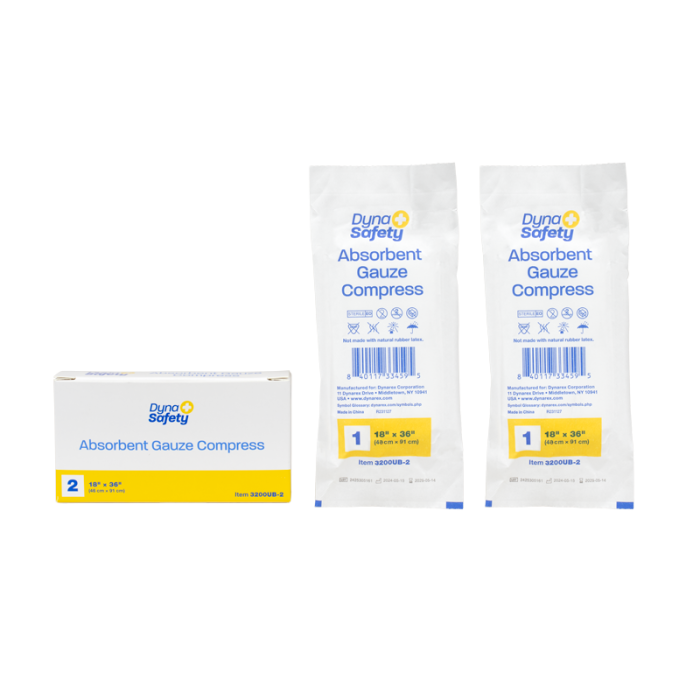 Absorbent Gauze Compress, Sterile, 18 x 36 in, 50 Boxes of 2, dressing, box and pouch