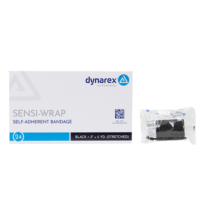 Self-Adherent Wrap, Black, 3 in x 5 yd, Contains Latex, Case of 24, box and wrapper