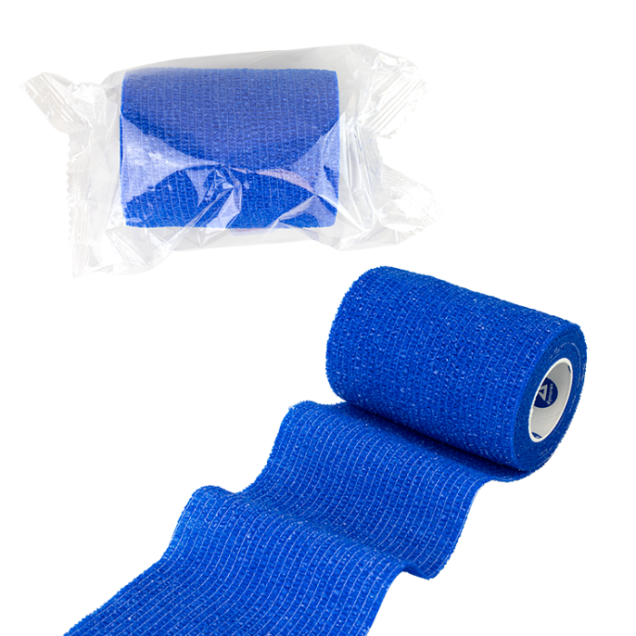 Self-Adherent Wrap, Latex-Free, Dark Blue, 4 in x 5 yd, Case of 18, box, unrolled