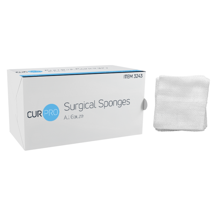Gauze Sponges, Non-Sterile, 4 x 4 in, 12 Ply, 10 Sleeves of 200, box and sponge