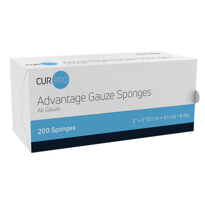 Advantage Gauze Sponges, Non-Sterile, 2 x 2 in, 8 Ply, 25 Sleeves of 200, box, label