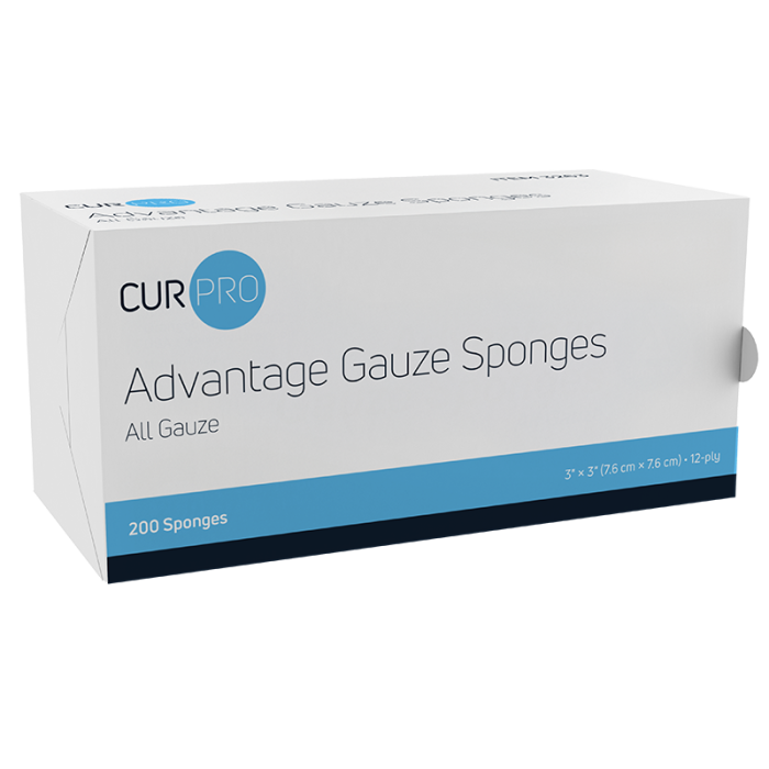Advantage Gauze Sponges, Non-Sterile, 3 x 3 in, 12 Ply, 20 Sleeves of 200, box, label