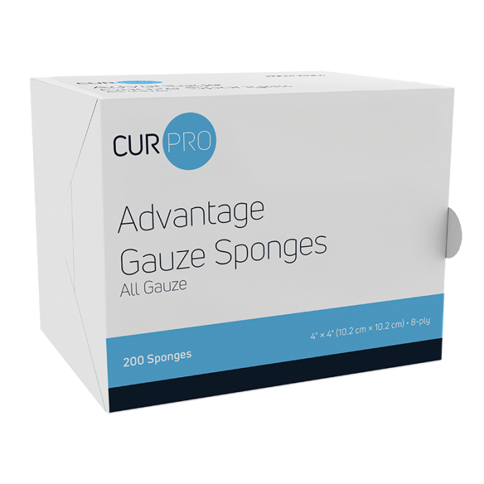 Advantage Gauze Sponges, Non-Sterile, 4 x 4 in, 8 Ply, 20 Sleeves of 200, box, label