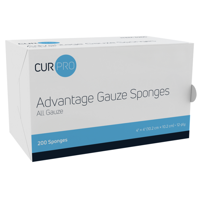 Advantage Gauze Sponges, Non-Sterile, 4 x 4 in, 12 Ply, 10 Sleeves of 200, box, label