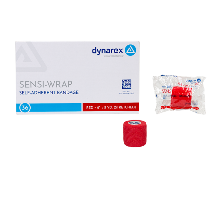 Self-Adherent Wrap, Red, 2 in x 5 yd, Contains Latex, Case of 36, box and wrapper