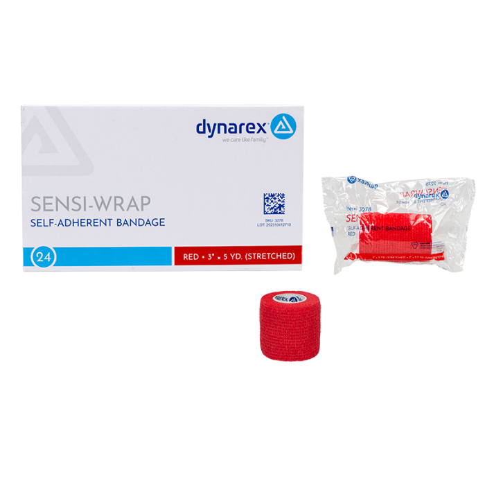 Self-Adherent Wrap, Red, 3 in x 5 yd, Contains Latex, Case of 24, box and wrapper