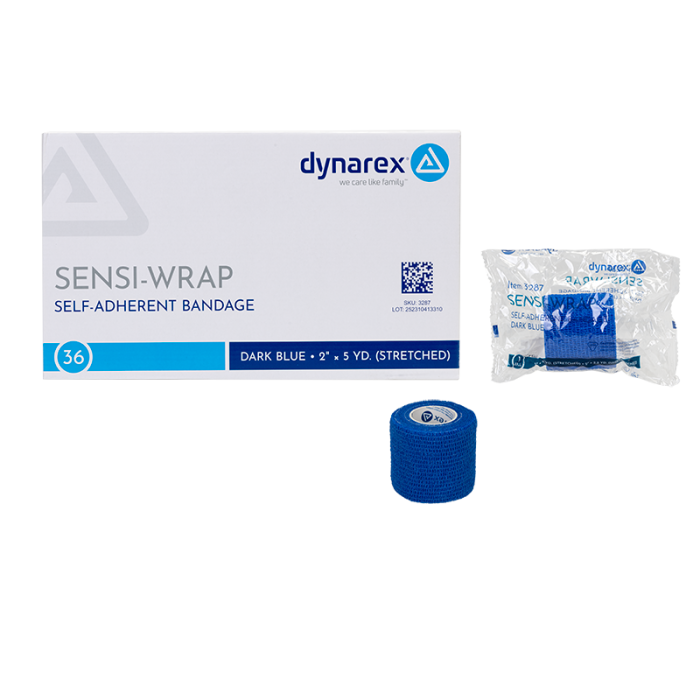 Self-Adherent Wrap, Dark Blue, 2 in x 5 yd, Contains Latex, Case of 36, box and wrapper
