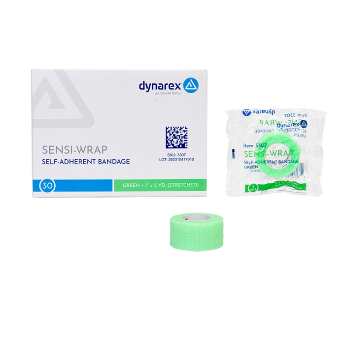 Self-Adherent Wrap, Latex-Free, Green, 1 in x 5 yd, Case of 30, box and wrapper