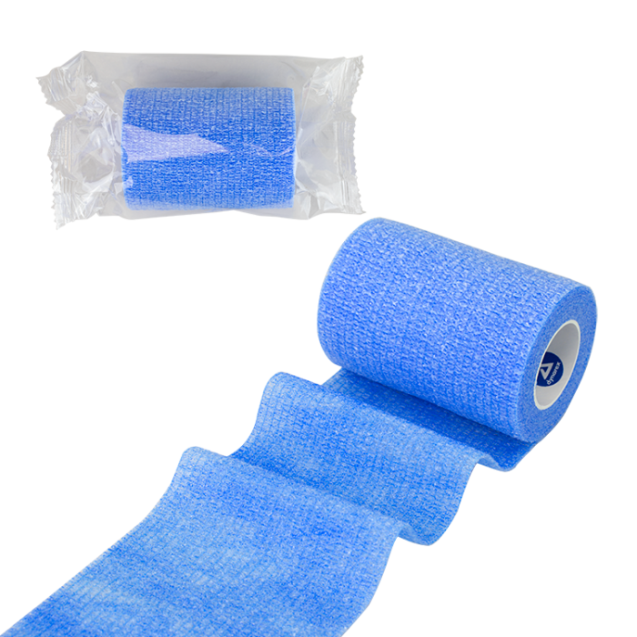 Self-Adherent Wrap, Latex-Free, Light Blue, 3 in x 5 yd, Case of 24, bag, unrolled