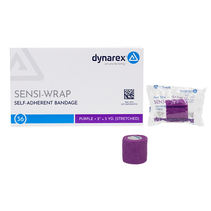 Self-Adherent Wrap, Latex-Free, Purple, 2 in x 5 yd, Case of 36, box and wrapper
