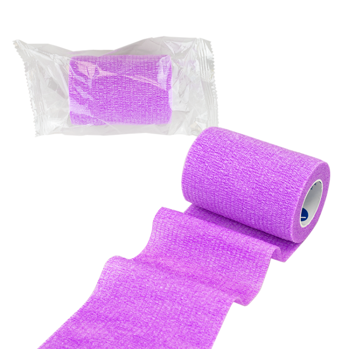 Self-Adherent Wrap, Latex-Free, Purple, 3 in x 5 yd, Case of 24, bag, unrolled