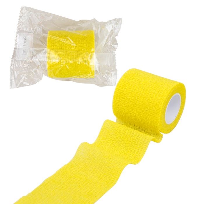 Self-Adherent Wrap, Latex-Free, Yellow, 4 in x 5 yd, Case of 18, bag, unrolled