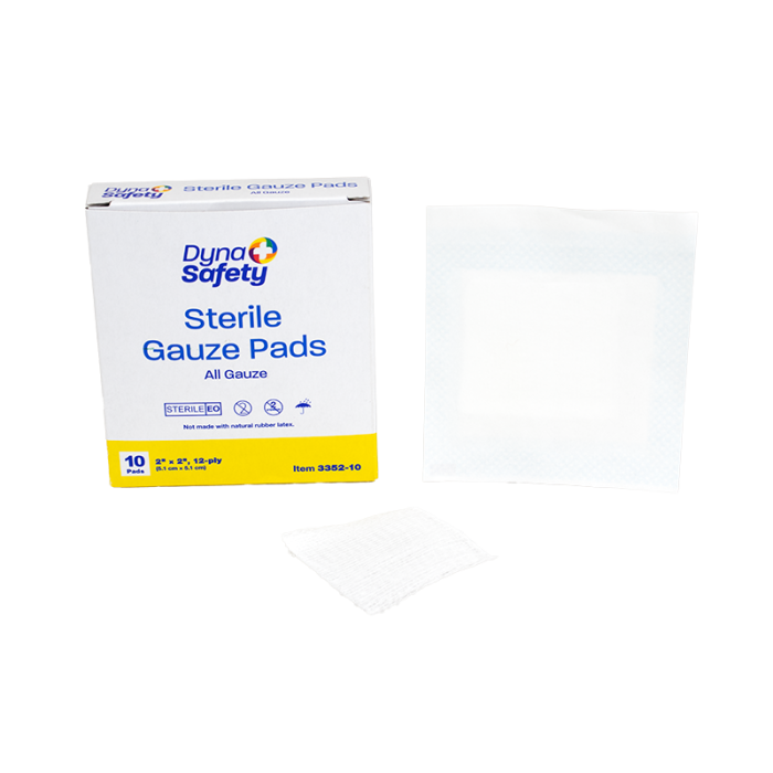 Gauze Pads, Sterile, 2 x 2 in, 12 Ply, 48 Boxes of 10, pad, box and pouch