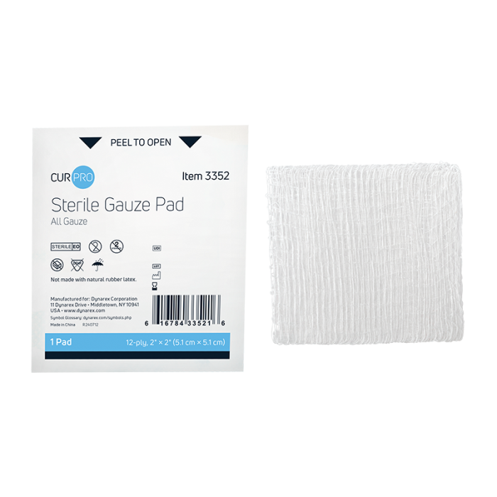Gauze Pads, Sterile, 2 x 2 in, 12 Ply, 24 Boxes of 100, pouch