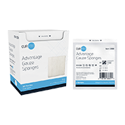 Advantage Gauze Sponges, Sterile, 4 x 4 in, 8 Ply, Pouches of 2, 12 Boxes of 50, box and pouch