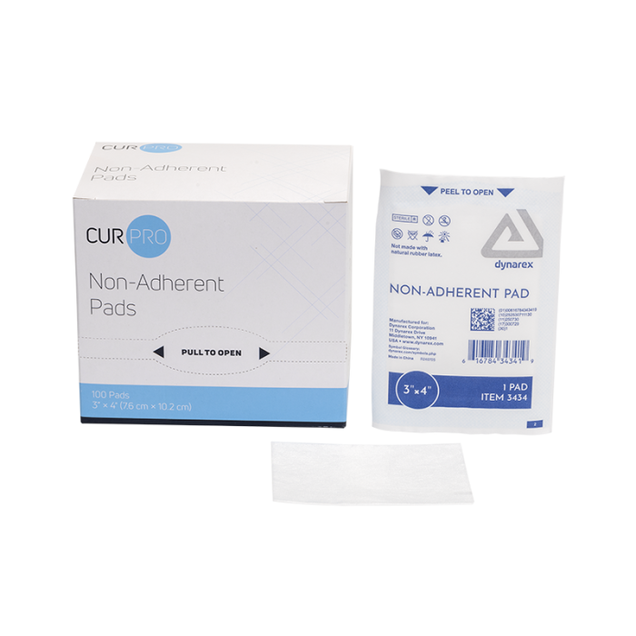 Non-Adherent Pads, Sterile, 3 x 4 in, 12 Boxes of 100, pad, box and pouch