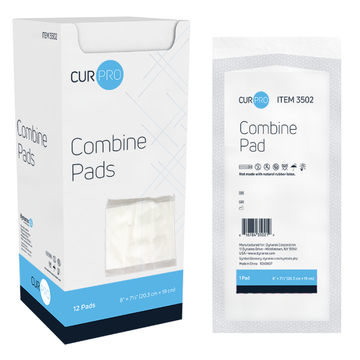 ABD Combine Pads, Sterile, 8 x 7.5 in, 20 Boxes of 12, box and pouch, label