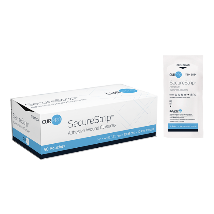 Wound Closure Strips, Sterile, 1/4 x 4 in, 4 Boxes of 50, box and wrapper