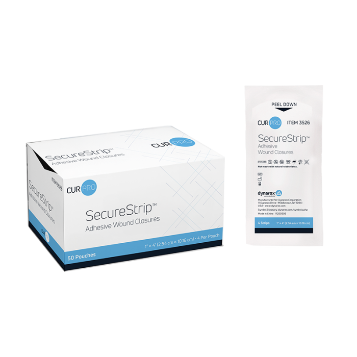 Wound Closure Strips, Sterile, 1 x 4 in, 4 Boxes of 50, box and wrapper