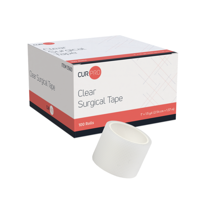 Clear Surgical Tape, 1 in x 1.5 yd, 5 Boxes of 100, box, top