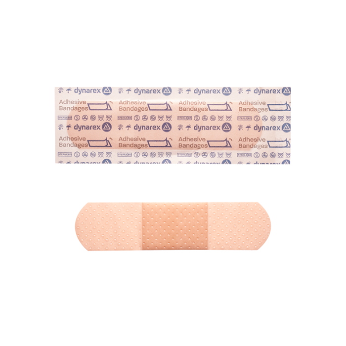 Plastic Adhesive Bandages, Sterile, 3/4 x 3 in, Bulk Roll of 5,000, wrapper and bandage
