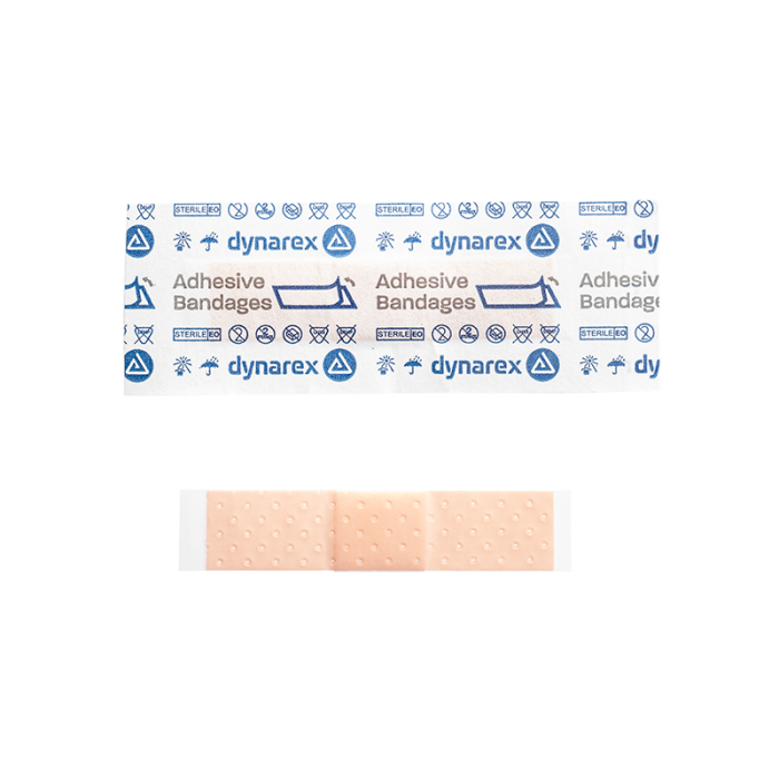 Plastic Adhesive Bandages, Sterile, 3/8 x 1 1/2 in Junior, 2 Bulk Rolls of 2,500, wrapper and bandage