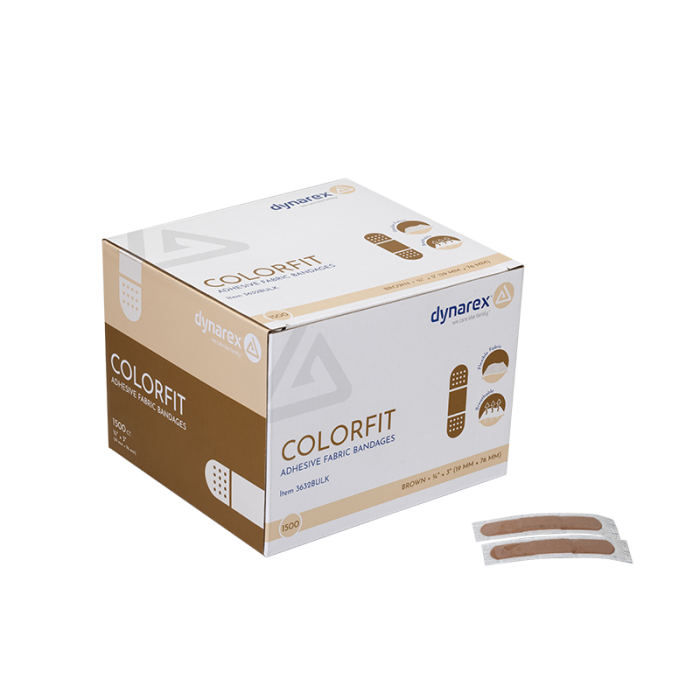 Skin-Tone Fabric Bandages, Brown, 3/4 x 3 in, 12 Boxes of 1,500, case