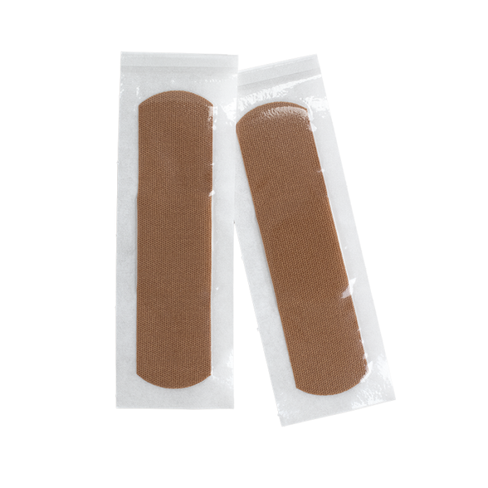 Skin-Tone Fabric Bandages, Brown, 3/4 x 3 in, 24 Boxes of 100, wrapper