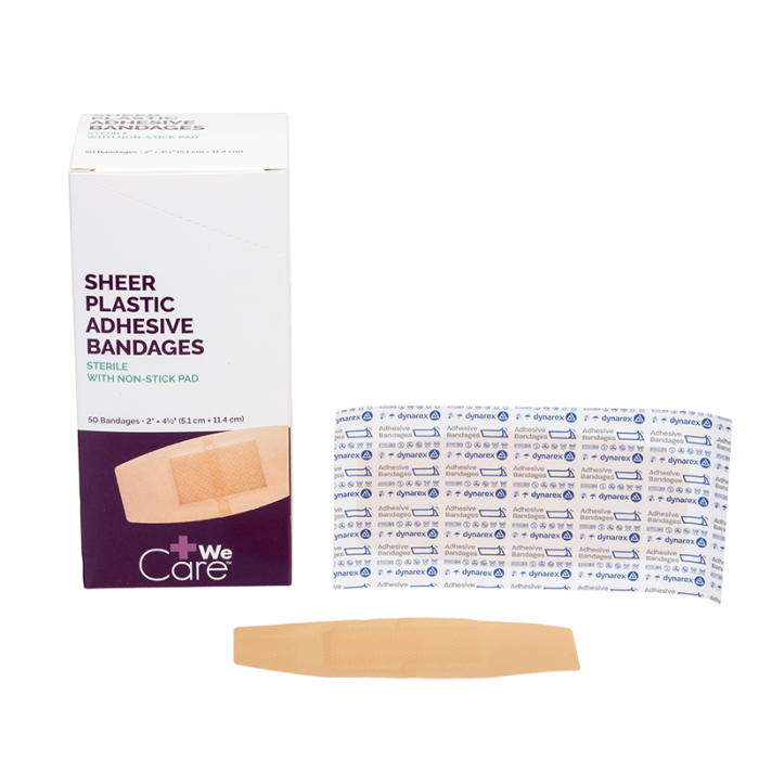 Plastic Adhesive Bandages, Sterile, 2 x 4 1/2 in XL, 24 Boxes of 50, box, wrapper and bandage