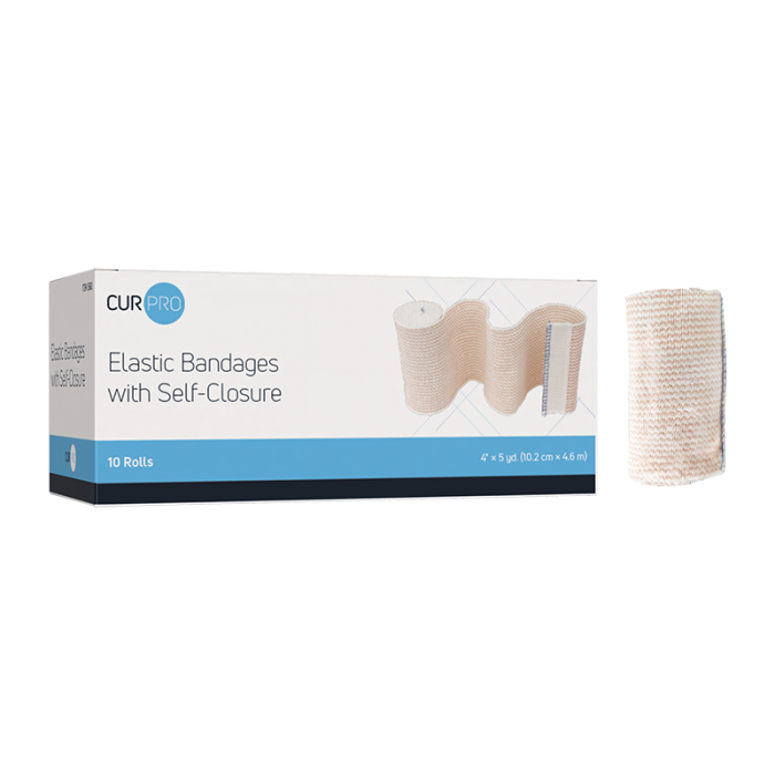Elastic Bandage, Self-Closure, 4 in x 5 yd, 5 Boxes of 10, box and bandage