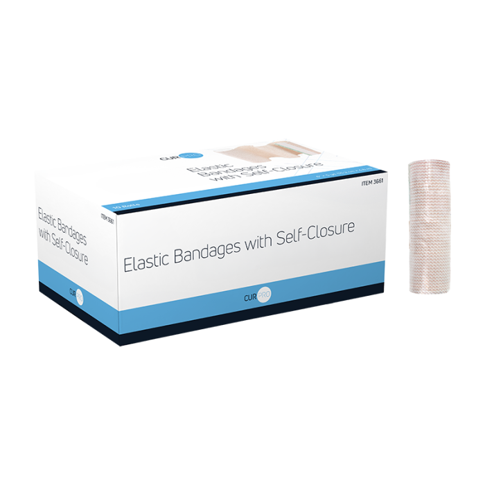 Elastic Bandage, Self-Closure, 6 in x 5 yd, 5 Boxes of 10, box and bandage