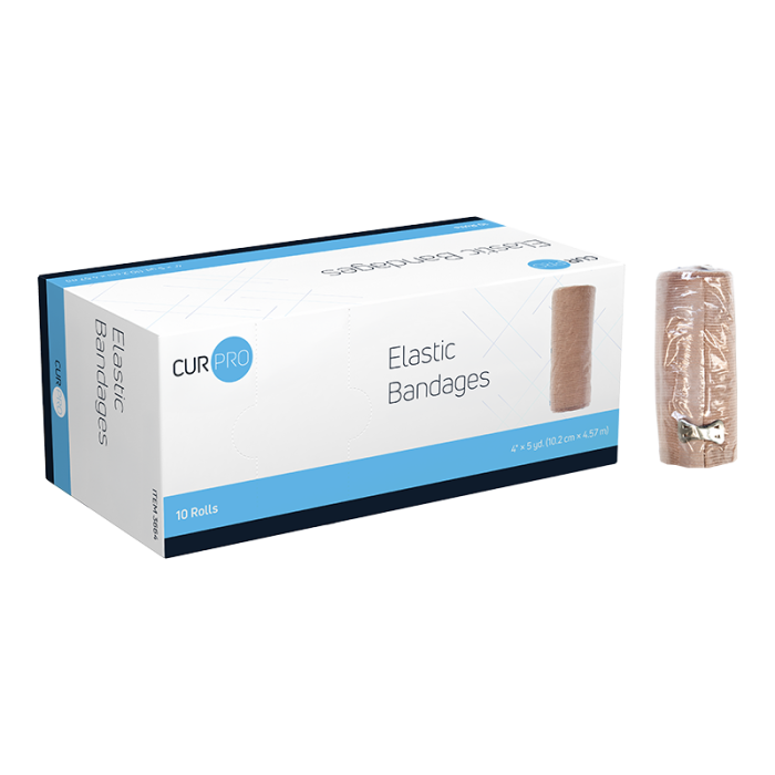 Elastic Bandage, with Clips, 4 in x 5 yd, 5 Boxes of 10, box and bandage