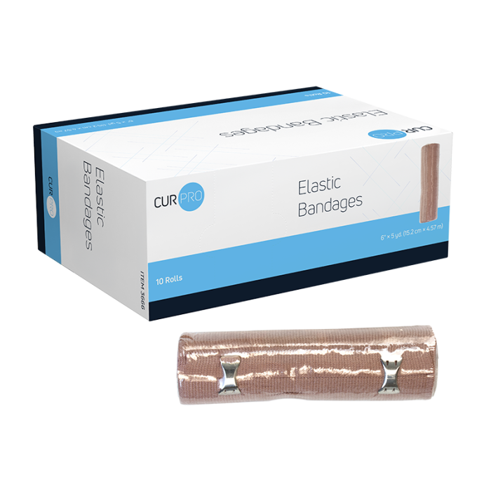 Elastic Bandage, with Clips, 6 in x 5 yd, 5 Boxes of 10, box and bandage