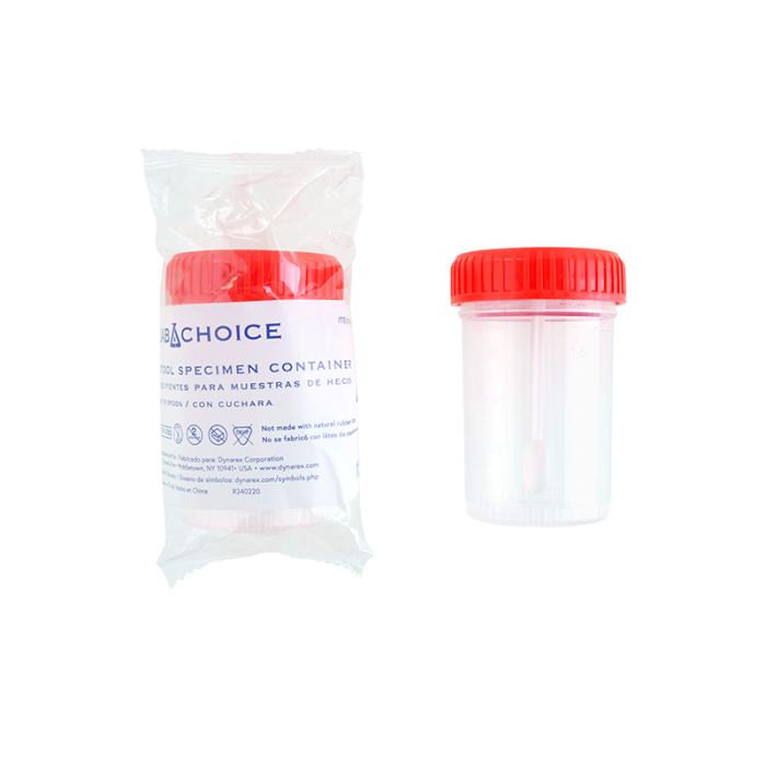 60mL Stool Specimen Container with Spoon, Sterile, inner pack