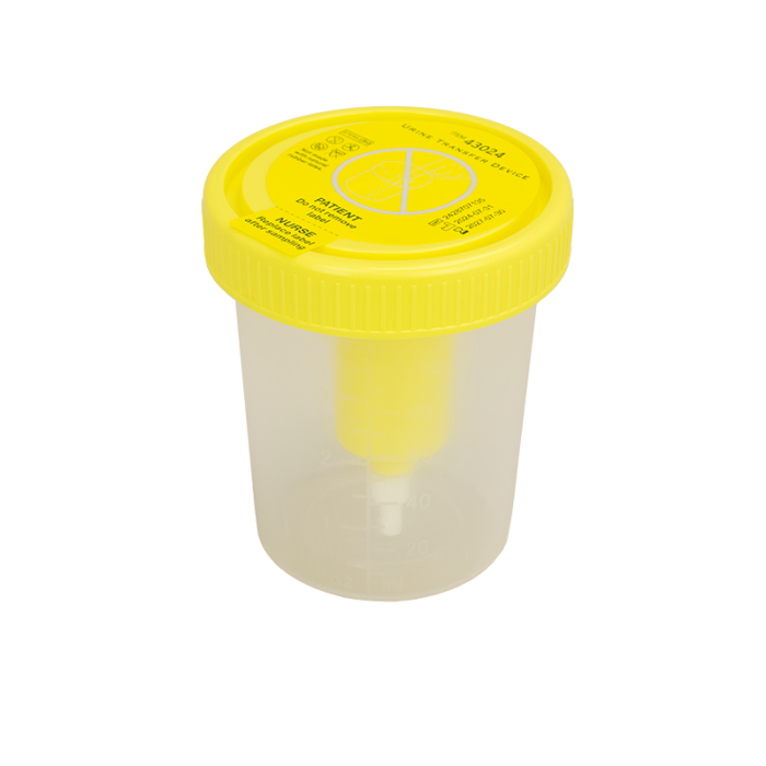 100mL Urine Cup with Integrated Transfer Device, angle
