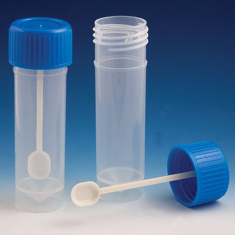 Globe Scientific 30mL Fecal/Stool Specimen Container, Non-Sterile, Attached Cap