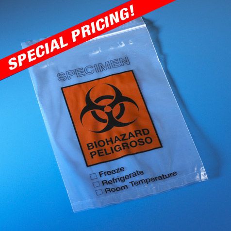Globe Scientific 6x9 Biohazard Specimen Transport Bag, Document Pouch