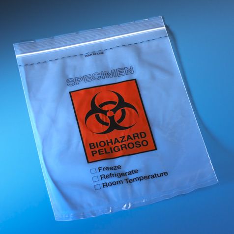 Globe Scientific 12x15 Biohazard Specimen Transport Bag, Tearzone