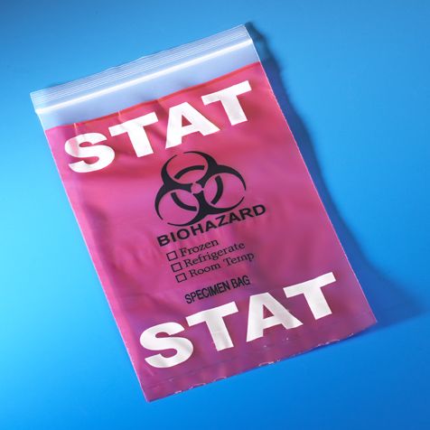 Globe Scientific STAT Red Specimen Transport Bag&#44; Pack of 100