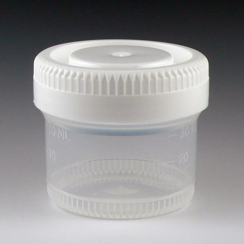Globe Scientific 60mL Specimen Container, White Cap, Non-Sterile