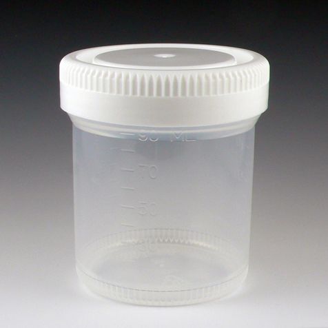 Globe Scientific 90mL Specimen Container, White Cap, Non-Sterile, Wide Mouth