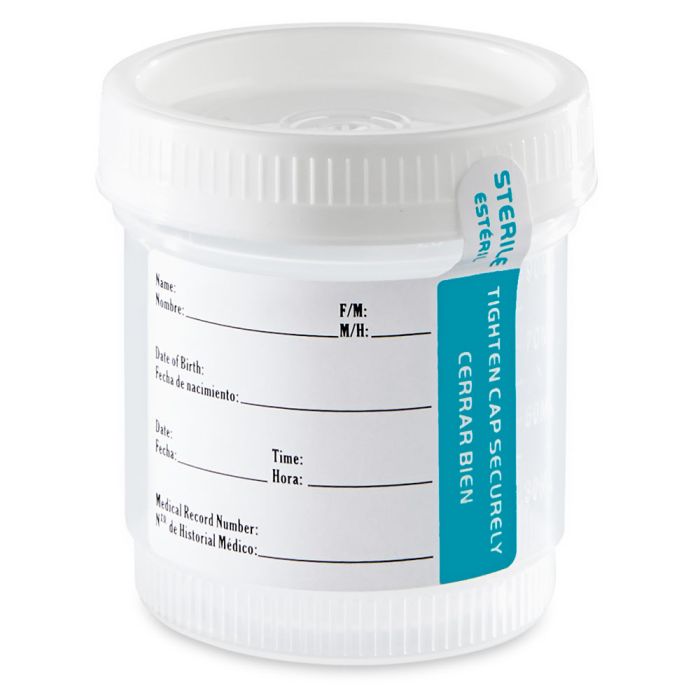 Globe Scientific 90mL Specimen Container, White Cap, Attached Cap