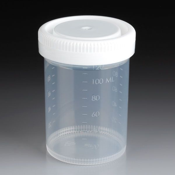 Globe Scientific 120mL Specimen Container, White Cap, Non-Sterile