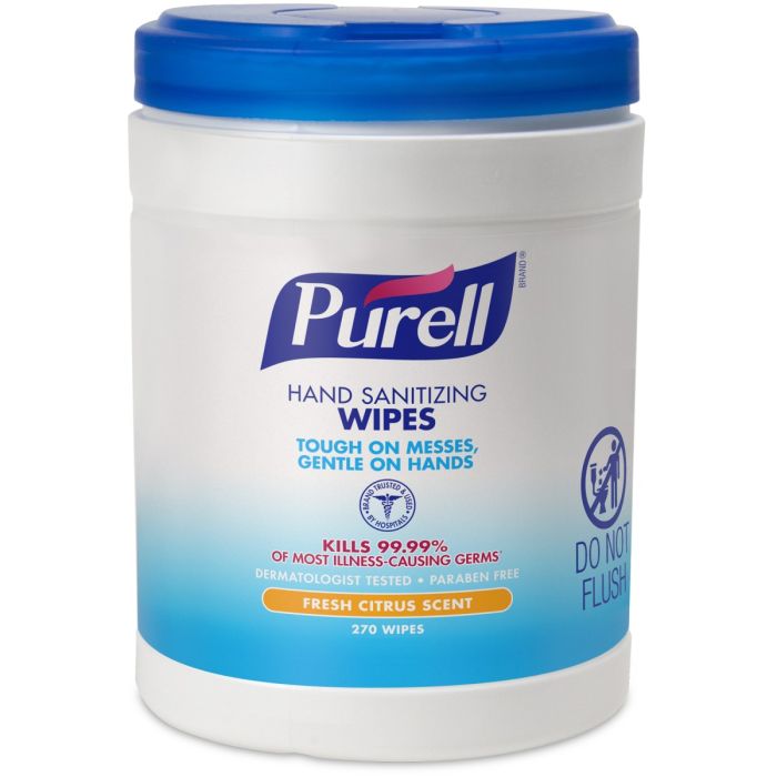 Purell Hand Sanitizing Wipes, Fresh Citrus, 270-Count Canister, Case of 6